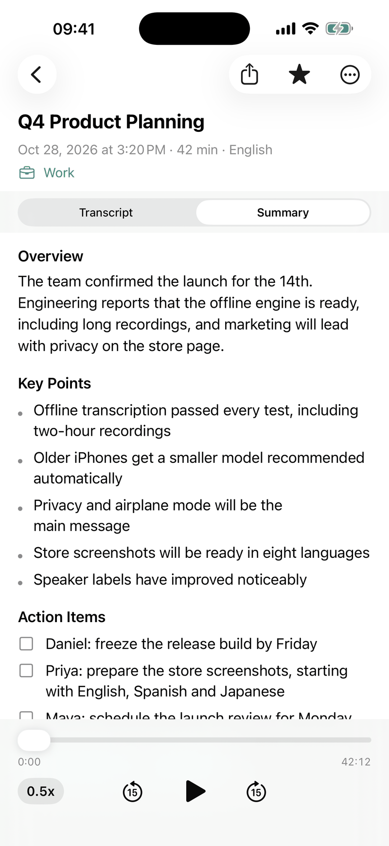 An Ondia summary with an overview, key points and action items.