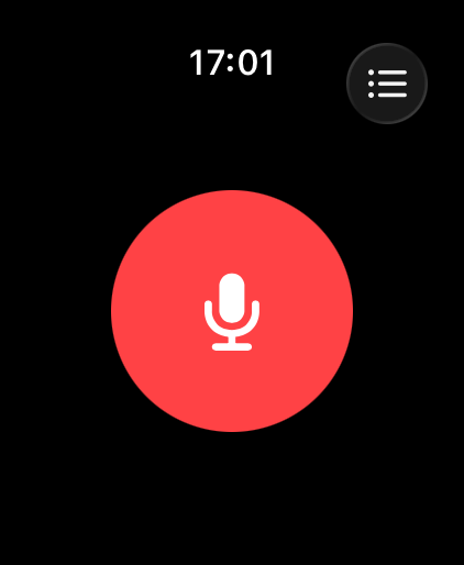 Ondia on Apple Watch with a large red record button.